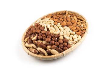 Mix nuts in wicker basket