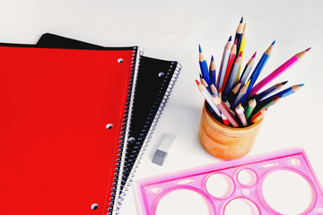 notebooks and pencils, ruler, Eraser, school set stationery