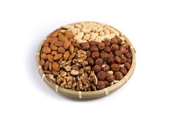Set of nuts in basket