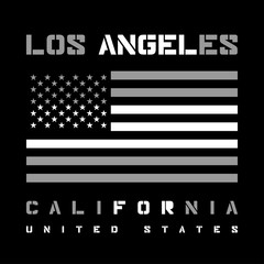 Los Angeles California Typography with american flag. T-shirt fashion graphics. Original wear. Graphic style for wallpaper, in textiles, for book design, website, and other print production. Vector