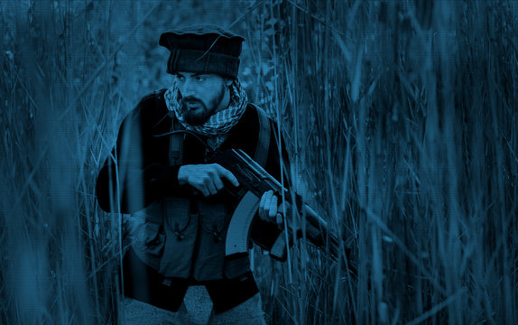 Soldiers moved cautiously through the swamp hunting down the enemy