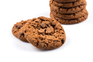 Chocolate chip cookies isolated on white