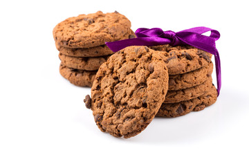 Chocolate chip cookies isolated on white