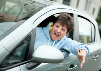 Angry Woman Driver Shouts