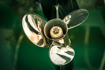 two boat engine with propeller details shot