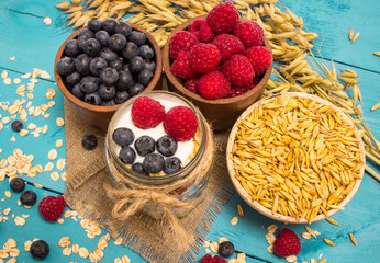 oat, oatmeal and fresh fruits