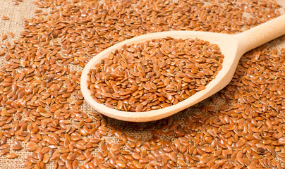 closeup of flaxseed on background canvas