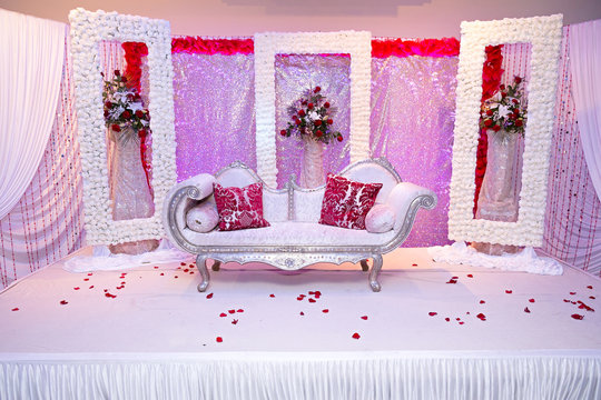 red themed wedding stage