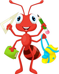 Ant with school supplies