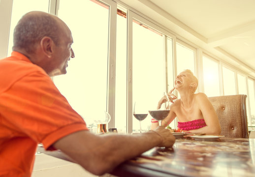 Middle Age Couple At The Restaurant