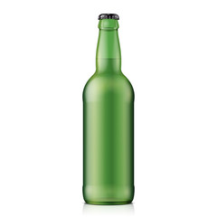 Glass Beer Green Bottle On White Background Isolated. Ready For Your Design. Product Packing. Vector EPS10