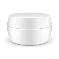 Cream, Gel Or Powder, Light White Jar Can Cap Bottle. Blank On White Background Isolated. Ready For Your Design. Product Packing Vector EPS10