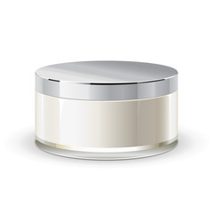 Cream, Gel Or Powder, Light Gray, White, Brown, Glass Jar Can Cap Bottle. Blank On White Background Isolated. Ready For Your Design. Product Packing Vector EPS10