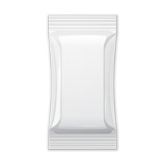 White Blank Foil Packaging Coffee, Salt, Sugar, Pepper, Spices, Sachet, Sweets Or Candy Plastic Pack Ready For Your Design. Snack Product Packing Vector EPS10