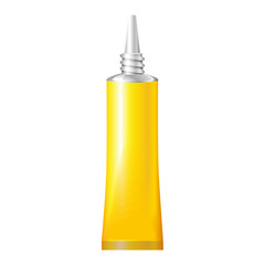 Yellow Tube Of Super Glue. Products On White Background Isolated. Ready For Your Design. Product Packing. Vector EPS10 