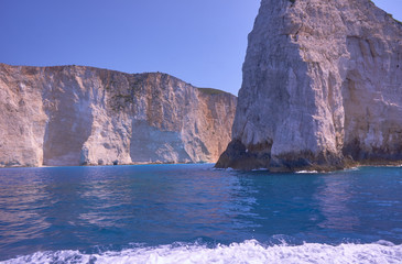 Naklejka premium White rock cliff on the island Zakyntos in Greece.