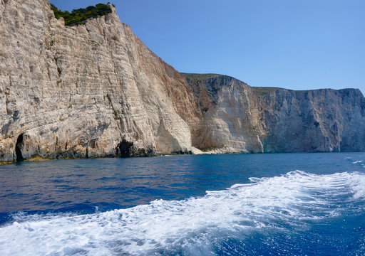 White rock cliff on the island Zakyntos in Greece.