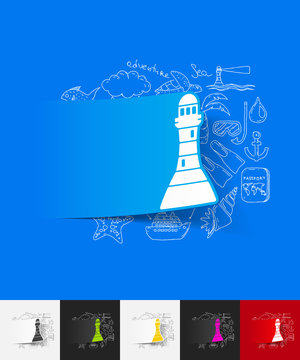 lighthouse paper sticker with hand drawn elements