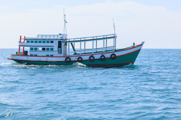 passenger wooden boat in tourist business in thailand floating o
