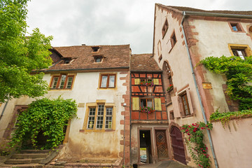 Town with timbered houses in summer
