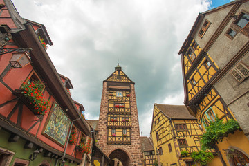 Town with timbered houses in summer
