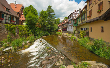 Stream through a town in summer