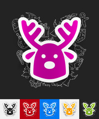 christmas deer paper sticker with hand drawn elements