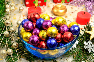 Bowl with colorful chocolate