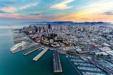 Aerial view of San Francisco at sunset
