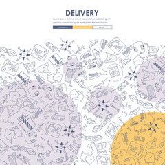 Fototapeta na wymiar delivery Doodle Website Template Design