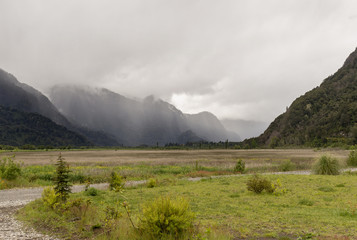 Rain storm on top of mountains