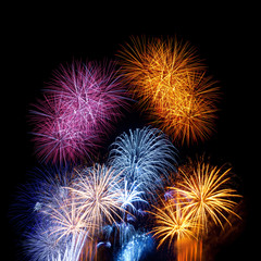 Fireworks on Black Background copy space New Year's Eve celebration