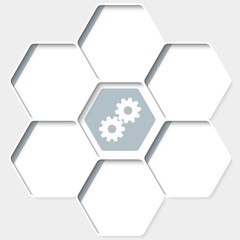 Set of five hexagons for your text and a cogwheels