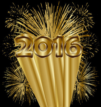 2016 new year with fireworks gold background