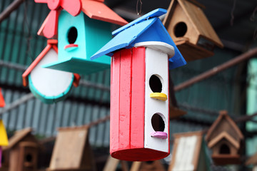 colorful wooden bird house