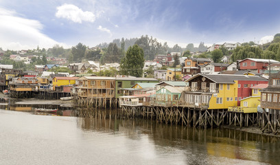 PALAFITOS HOUSE- NOV 19, 2015: Pafitos Houses in Castro, capital of Chiloe, Patagonia, Chile