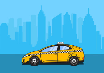 taxi car on city background