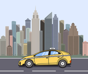 taxi car on city background