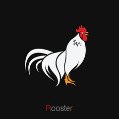 Vector image of an rooster design on black background, Logo, Sym