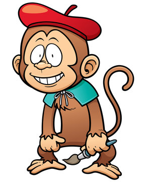 Vector illustration of cartoon monkey holding paintbrush