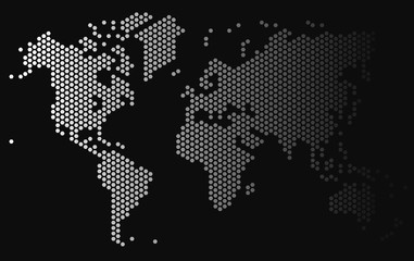 Fototapeta na wymiar Gradient hexagon world map on black background, vector illustration.