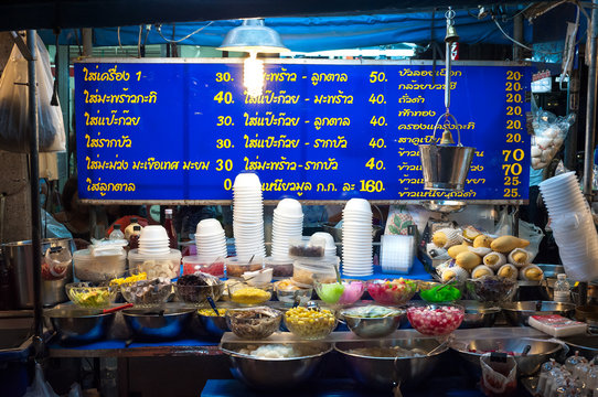 Dessert Stall At A Night Market Near Khao San Road, Bangkok.