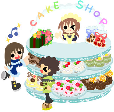 The couple who are shopping in the sweet shop which sells delicious cake.
