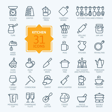 Outline icon collection - cooking, kitchen tools and utensils