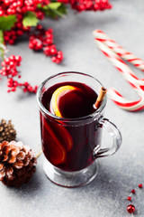 Mulled red wine with spices, orange slices