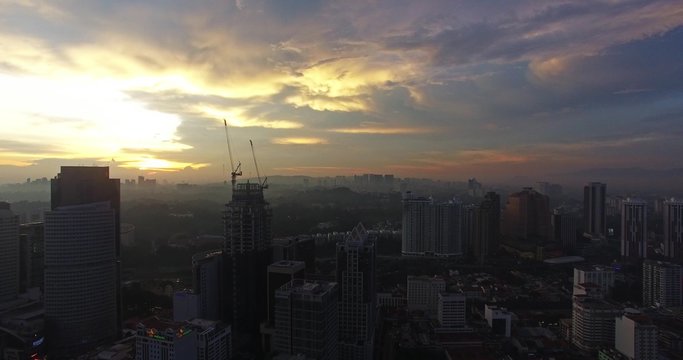 Aerial view of Kuala Lumpur city in Malaysia capital, tall buildings.