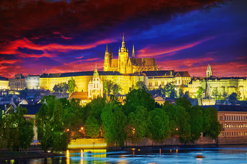 View of Prague Castle from the river Vltava.Czech Republic.