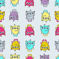 Fotobehang Cute monsters. Seamless pattern with fun doodle monsters. Colorful vector background for kids. © fairyn