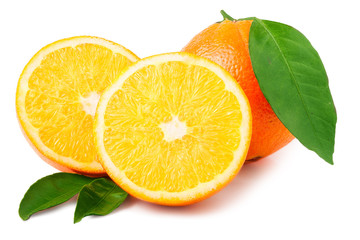 orange and slices isolated on white background