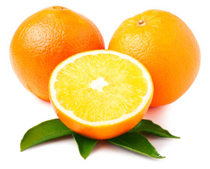 Two orange and slice isolated on white background